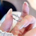wholesale S925 Sterling Silver Women's Minimalist Ring with Zircon, Adjustable Open Band, Trendy and Versatile-0-0