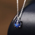 wholesale S925 Sterling Silver Red Elk All-Over Blue Zircon Necklace for Women, Oval Classic Four-Prong Setting Pendant Daily Collarbone Chain-0-1