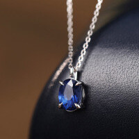 wholesale S925 Sterling Silver Red Elk All-Over Blue Zircon Necklace for Women, Oval Classic Four-Prong Setting Pendant Daily Collarbone Chain-BX0266-White Gold 925 Silver
