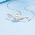 wholesale 925 Silver Fashion V-Cut Moissanite Necklace for Women, Freshwater Flawless Pearl Pendant Accessory Wholesale-0-1