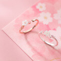 wholesale S925 Silver Nalan Korean-style Fashion Sweet Exquisite Shell Flower Ring with Elegant Pink Diamond-0-1