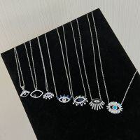 wholesale S925 Sterling Silver Cross-border Women's Creative High-end Blue Eye European and American Style Collarbone Necklace Evil Eye Series Necklace-Platinum DY190693-SW-BA 925 silver