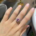 wholesale 925 Sterling Silver Cross-Border Hot-Selling 1ct 5*7mm Emerald Cut Pink Moissanite Ring for Women in Cherry Pink-0-3