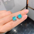 wholesale Metal, Simulated Emerald 7*7 Ear Studs with Full Diamond Surround, Women's Jewelry, Amazon Drop Shipping-0-2