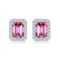 wholesale 925 Silver New 1 Carat VVS1 Colored Moissanite Emerald Cut Earrings Cross-Border Best Seller-0-2