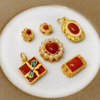 wholesale S925 gold-plated silver natural red agate love Ruyi accessory DIY handmade spacer bead semi-finished necklace bracelet strand charm-Little Ruyi