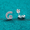 S925 Sterling Silver Moissanite Women's Crescent Earrings, Trendy and Versatile-0-1