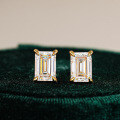 Sterling Silver Moissanite Earrings, Emerald-Cut Rectangle, Light Luxury Style, Cross-Border Wholesale-0-0