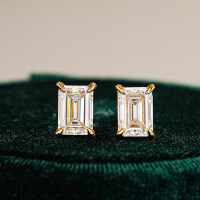 Sterling Silver Moissanite Earrings, Emerald-Cut Rectangle, Light Luxury Style, Cross-Border Wholesale.-Set with 1 carat moissanite  925 silver