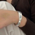wholesale S925 Sterling Silver Korean-style Irregular Smooth Bangle with Minimalist Design, Fashionable and Trendy, Exuding a Sense of Sophistication-0-1
