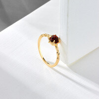 wholesale S925 Gold-Plated Silver Japanese Minimalist Vintage Women's Ring with Natural Garnet, Wholesale Light Luxury Jewelry-Natural red garnet women's ring No. 17