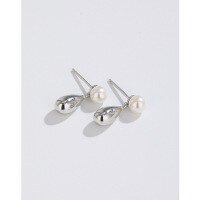 wholesale 925 Sterling Silver Waterdrop Pearl Earrings New Earrings, Small and Minimalist Design, Fashionable and Elegant, High-End Earrings for Women-Shell Pearl Earrings-with Plastic Earplugs 925 Silver