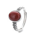 wholesale S925 Sterling Silver Vintage Antique Style Coin Design Trendy Southern Red Agate Adjustable Open Ring for Women-0-4