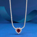 wholesale Metal material: 925 Sterling Silver Zhuozhifang Jewelry 8*8 Heart-shaped Ruby Inlaid Women's Pendant Necklace Fashion Anniversary Commemoration Engagement-0-0