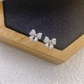 wholesale S925 Sterling Silver Korean-style Japanese Cute Diamond Bow Ear Studs Minimalist Exquisite Niche Design Earrings-0-0