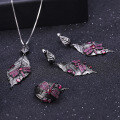 wholesale 925 Silver Autumn Leaf Dragonfly Designer High-End Jewelry Set with Natural Colored Gemstones Ring, Earrings, and Pendant-0-0