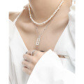 wholesale S925 Sterling Silver Geometric Square Inlaid Pearl French Versatile Design Minimalist Elegant Necklace for Women-0-2