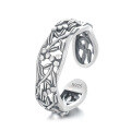 wholesale S925 Sterling Silver Vintage Matte Craft Chinese Style Vine Leaf Branch Openwork Artistic Adjustable Ring-0-4