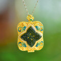 wholesale 925 Silver Gold-Plated Court Style Openable Hollow Square Pendant Necklace with Hetian Jade Fragrance Sachet-0-0
