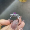 wholesale S925 Silver Lab-Grown Pink Ruby Simulated Diamond 7x9 Oval Ring Cluster Floral Wedding Ring-0-1