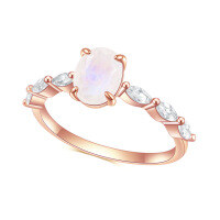 wholesale S925 Sterling Silver and Rose Gold Plated Ring Set with Natural Moonstone, Fashionable, Unique, Classic, and Lightly Luxurious Gemstone Ring-S925 silver + cream blue moonstone  US size 9