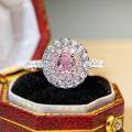 wholesale S925 Sterling Silver Pink Diamond Ring for Women, Minimalist Fashion Small Pigeon Egg Pink Gem Oval-Cut Diamond Full-Zirconia Ring-0-1