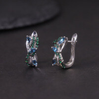 wholesale S925 Silver new design-inspired natural topaz earrings with cluster-set garnet, peridot, and amethyst gemstones-Natural London Blue Topaz Earrings