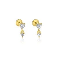 wholesale S925 Sterling Silver Cross-border Zircon Four-leaf Clover Butterfly Heart Tassel Earrings, Wholesale-E4721-Gold/Pair 925 Silver