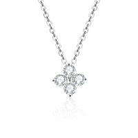 S925 Silver Moissanite Four-Leaf Clover Pendant Necklace, Trending Ins Style-Four-leaf clover necklace (white gold)  40-point moissanite (single 3mm stone)