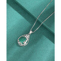 wholesale 925 Sterling Silver Teardrop Malachite Necklace for Women, Euro-American Minimalist Luxury Small Brand High-End Tree of Life Pendant Collarbone Chain-0-2