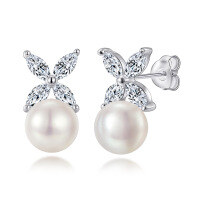 wholesale 925 Sterling Silver Four-Leaf Clover Pearl Earrings European and American Foreign Trade New Style Ear Studs for Women Bead Jewelry Wholesale-Platinum 925 silver