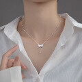 wholesale S925 Sterling Silver Ins-style Bow Pearl Necklace Autumn Luxury Delicate Women's Choker Y00005-0-1