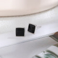 wholesale S925 Sterling Silver Trendy Black Drip Glaze Stud Earrings, Unisex Fashion Versatile Square Earrings for Healed Piercings with Silver Ear Posts-0-3
