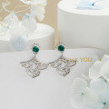 wholesale 925 Silver Dunli Jewelry Green Chalcedony Retro Geometric Crystal Earrings, High-end Versatile Wholesale-0-2