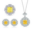wholesale 925 Sterling Silver Women's 3-Piece Jewelry Set, Daisy Necklace, High-Carbon Diamond Ring, Yellow Zircon Flower Earrings, High-End Feel-0-0