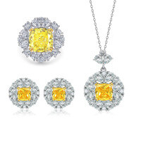 wholesale 925 Sterling Silver Women's 3-Piece Jewelry Set, Daisy Necklace, High-Carbon Diamond Ring, Yellow Zircon Flower Earrings, High-End Feel-Earrings TLED120 925 silver