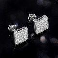wholesale S925 Silver Cross-Border Foreign Trade New Square Arc Threaded Stud Earrings Full Moissanite Diamond Ear Studs European and American Hip-Hop Earrings-0-2