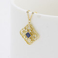 wholesale 18K Gold Yili Jewelry Fashion Trendy Niche Versatile Luxury Style Hollow Blue Sapphire Full-Cut Diamond Necklace-0-3