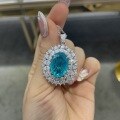 wholesale Silver luxurious group-set imitation Paraiba pendant, lavish imitation diamond necklace for women, high-end and elegant pendant-0-5