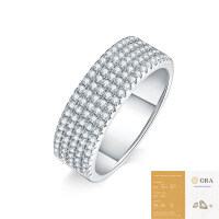 925 Silver 5-Row Full Pave Moissanite Ring for Women, Cross-Border New Luxury Style-R13843 Moissanite 1.1mm*15 beads (with GRA certificate)  US size 5/Hong Kong size 11