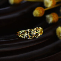 wholesale 925 Silver Dunli New Hot Sale Baroque Retro Hollow Floral Diamond Ring for Women, Light Luxury Court Style-Baroque Hollow Diamond Ring Hongdu No. 13