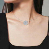 wholesale 18k Gold Plated S925 Silver Full Moissanite Classic Camellia Pendant Necklace for Women-White gold (1.70ct)  925 silver