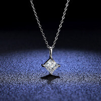 S925 Silver Pendant Moissanite Necklace for Women, Square-Cut, Live Stream Source-1.2-carat square diamond (without setting)  925 silver