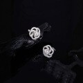 wholesale S925 Silver Plated White Gold Moissanite Rose Flower Stud Earrings Rotating Minimalist Sparkling-0-1
