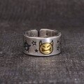 wholesale 925 Silver Small Demon Couple Open Ring Trendy Men's Japanese Retro Ins Niche Personality Wide Band Ring-0-0