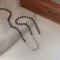 wholesale S925 Sterling Silver Natural Black Agate Tassel Necklace for Women, Korean Stall Goods, Xiaohongshu Viral Collarbone Chain-0-3