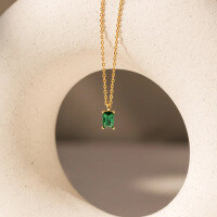wholesale S925 sterling silver retro green zirconium single-layer minimalist versatile women's necklace cold-toned collarbone chain-BX0455-Gold>925 Silver