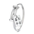 wholesale S925 Sterling Silver Vintage Peace and Joy Pendant Ring Creative Ethnic Chinese Style Fashion Index Finger Ring for Women-0-4