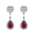 wholesale Sterling silver new simulated red women's style 7*10 earrings INS Europe and America hot-selling long ear accessories-0-4