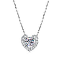 925 Silver Cross-Border Europe-US Heart Necklace, 1ct Moissanite, Wholesale Valentine's Gift.-6.5mm high carbon stone + box chain  925 silver